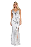 Prom Dresses Long Formal Fitted Slit Prom Dress White/Silver