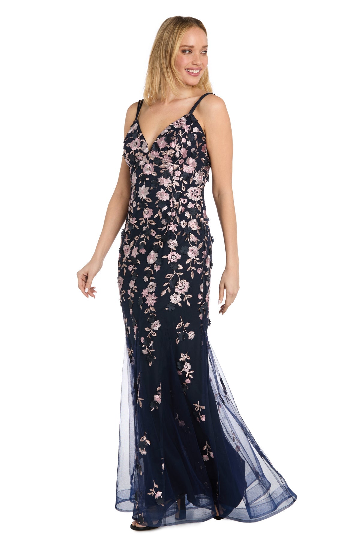Prom Dresses Long Formal Evening Floral Prom Dress Navy/Blush