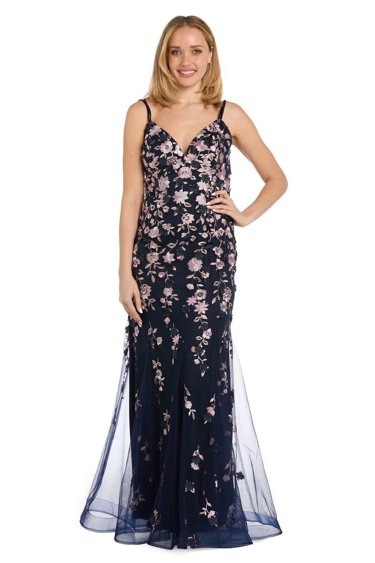 Prom Dresses Long Formal Evening Floral Prom Dress Navy/Blush