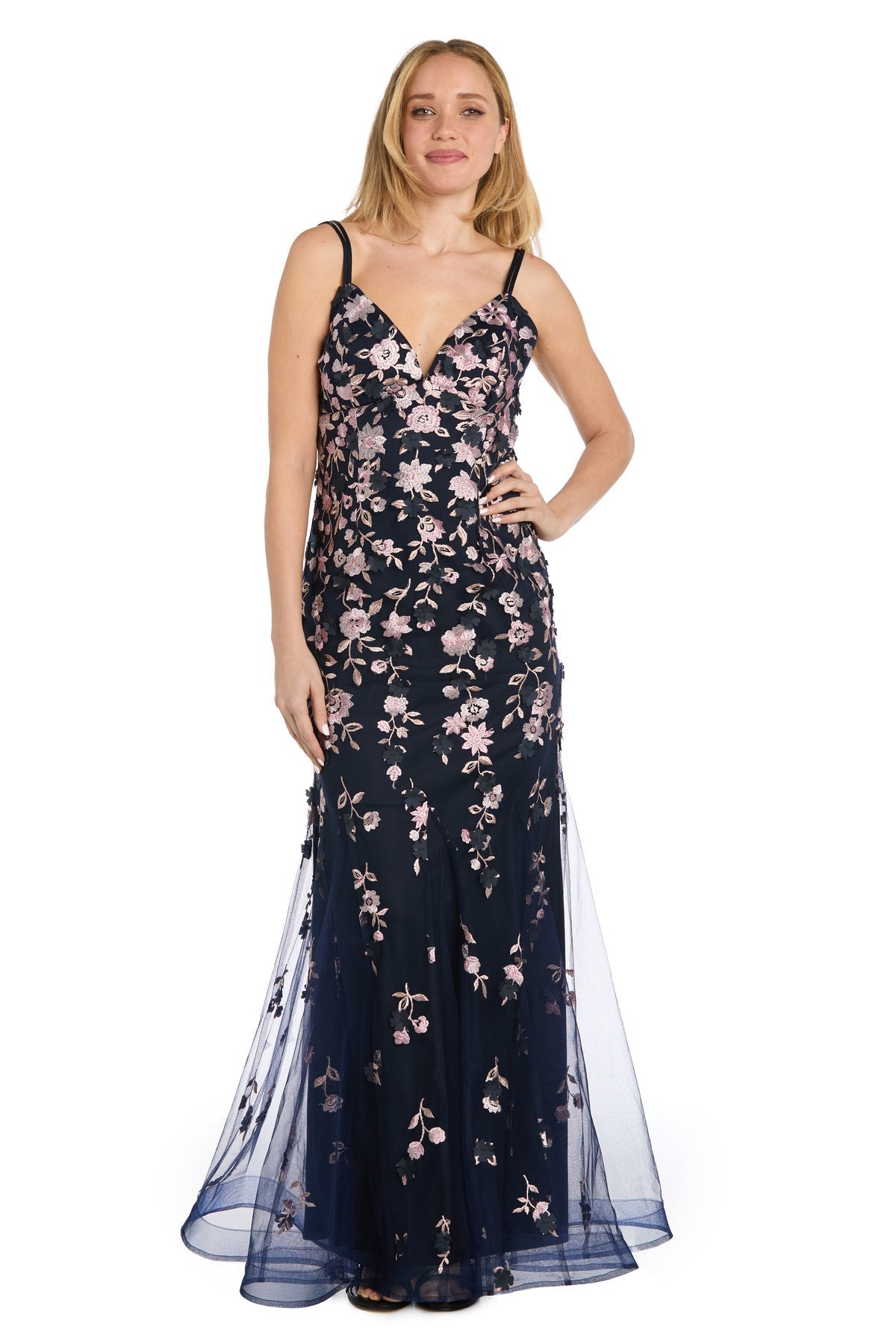Prom Dresses Long Formal Evening Floral Prom Dress Navy/Blush