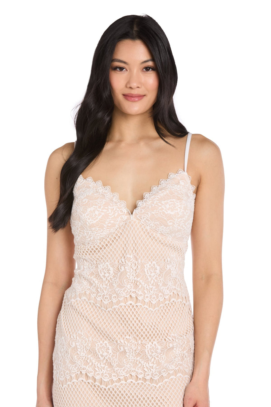 Cocktail Dresses Fitted Short Lace Mini Cocktail Dress Ivory/Nude