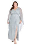 Plus Size Dresses Plus Size Long Formal Meatllic Cape Dress Sky