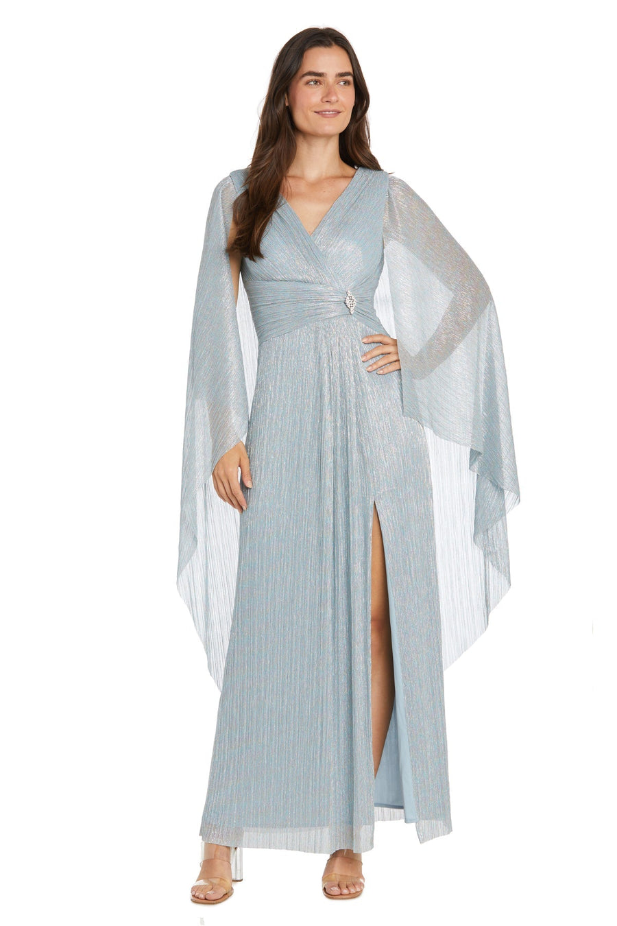 Formal Dresses Long Formal Metallic Cape Evening Dress Sky