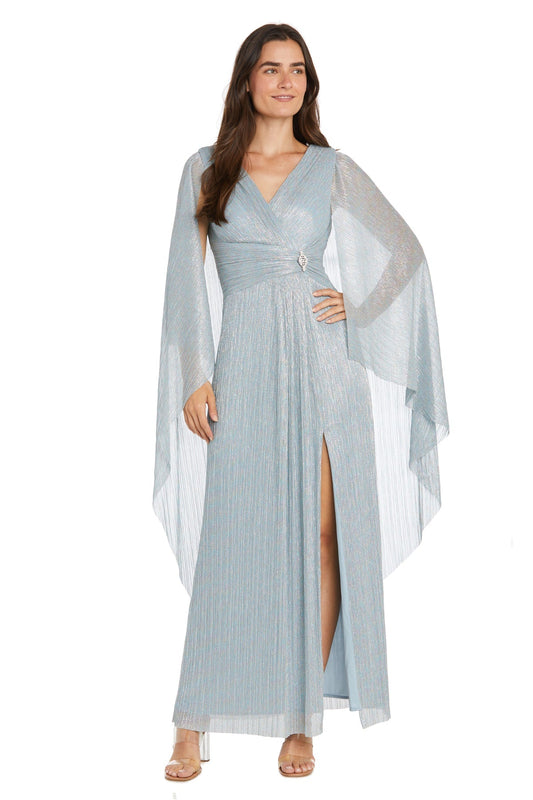 Formal Dresses Long Formal Metallic Cape Evening Dress Sky