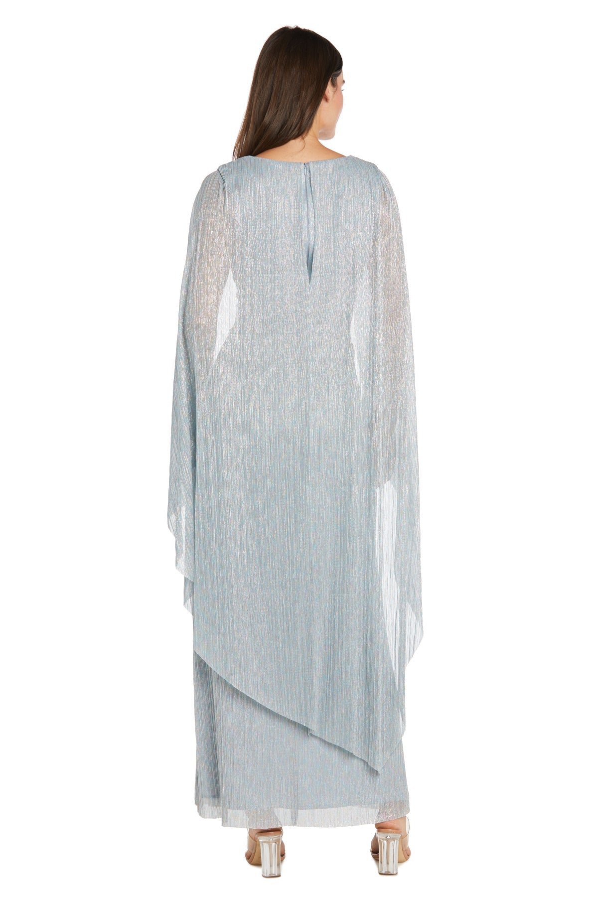 Formal Dresses Long Formal Metallic Cape Evening Dress Sky
