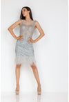 Cocktail Dresses Short Fitted Feather Cocktail Dress Silver