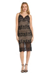 Cocktail Dresses Short Fitted Midi Lace Cocktail Dress Black/Nude
