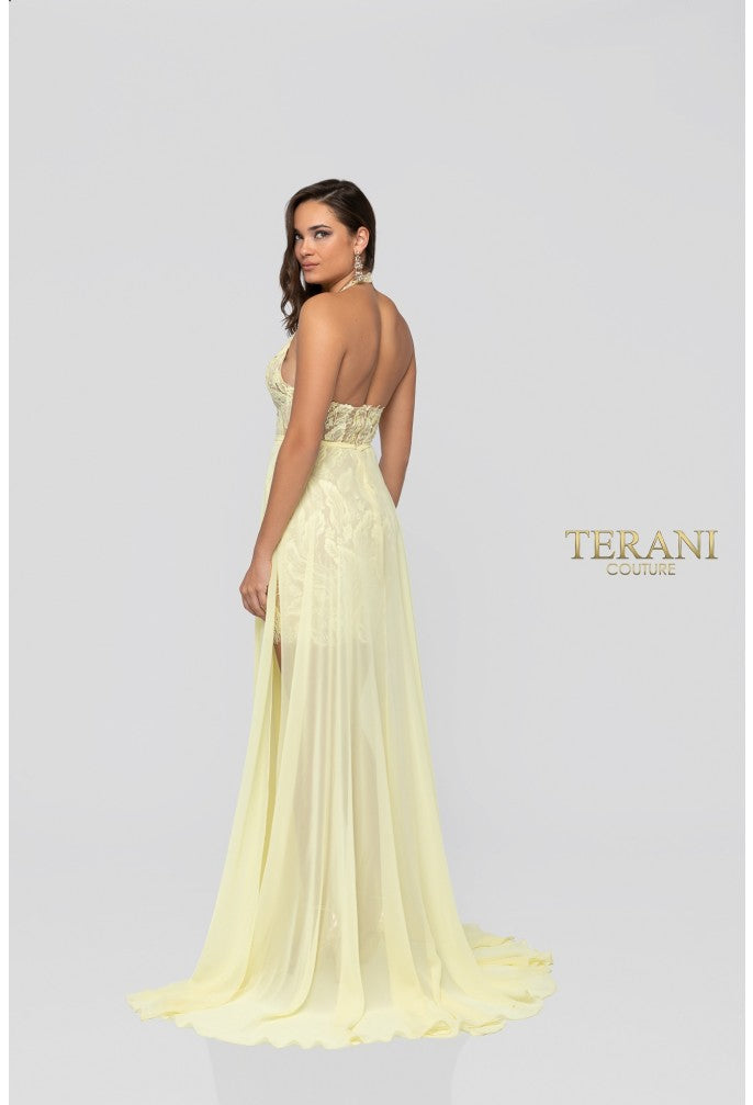 Prom Dresses A Line High Low Formal Beaded Lace Prom Dress Yellow Nude
