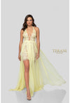 Prom Dresses A Line High Low Formal Beaded Lace Prom Dress Yellow Nude