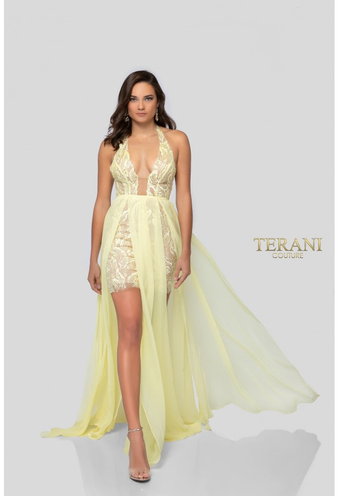 Prom Dresses A Line High Low Formal Beaded Lace Prom Dress Yellow Nude