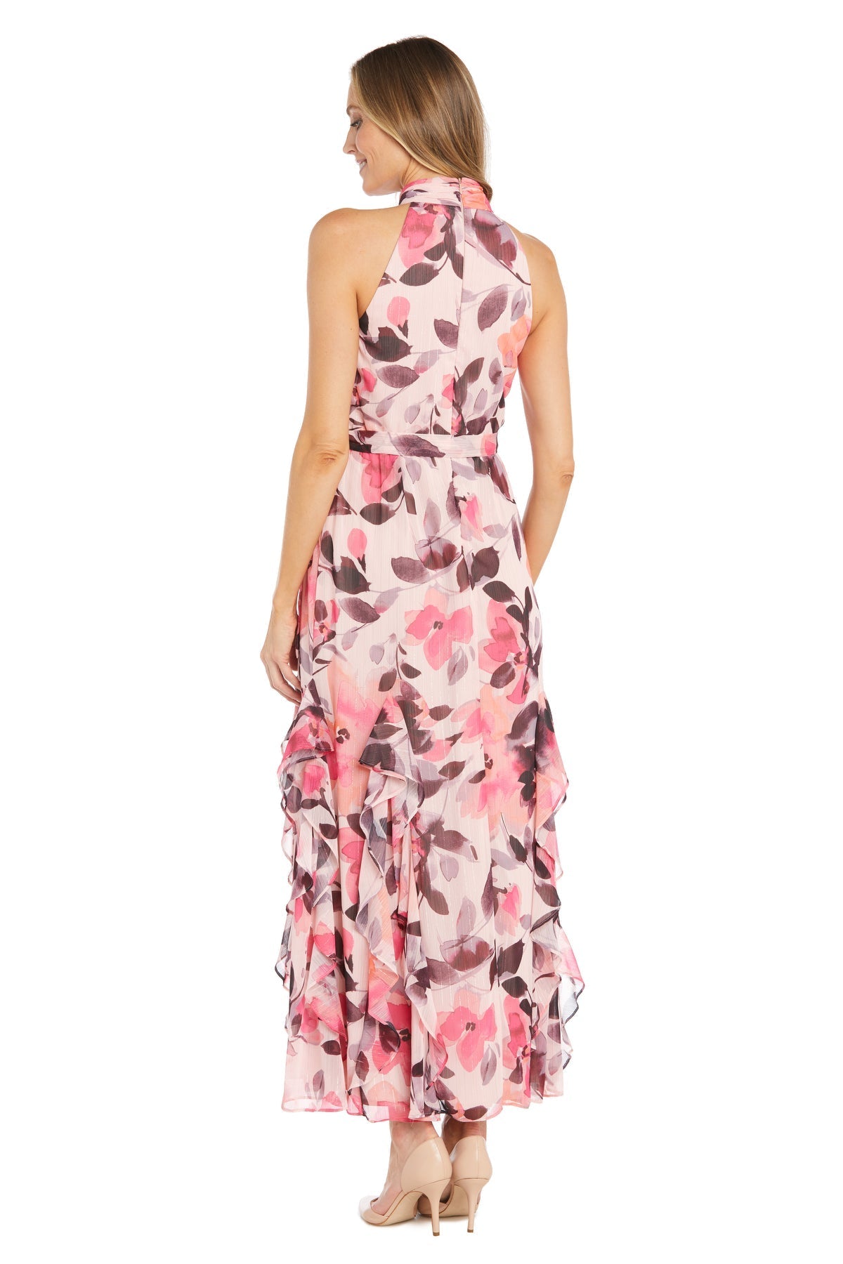 Formal Dresses Long Floral Printed Ruffle Formal Dress Blush/Coral