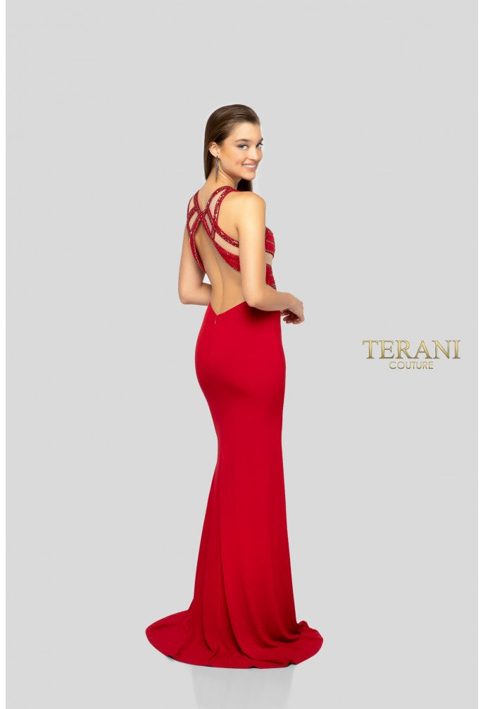 Prom Dresses Long Formal Fitted Slit Beaded Prom Dress Dark Red