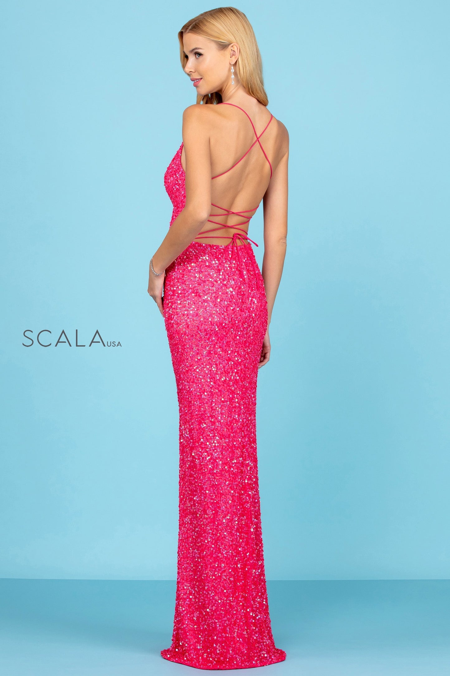 Prom Dresses Long Formal Slit Prom Sequin Dress Coral