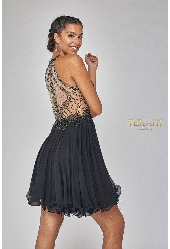 Cocktail Dresses Homecoming Floral Beaded Short Cocktail Dress Black Nude