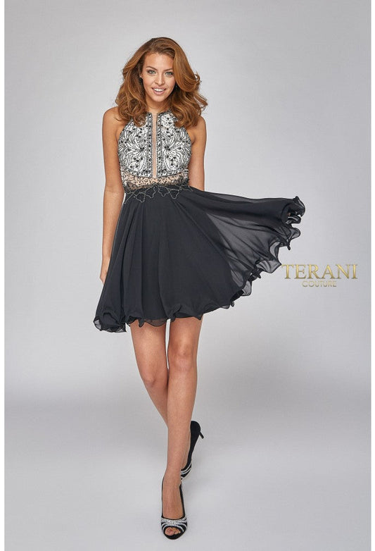 Cocktail Dresses Homecoming Floral Beaded Short Cocktail Dress Black Nude
