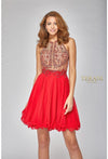 Cocktail Dresses Homecoming Floral Beaded Short Cocktail Dress Red Nude
