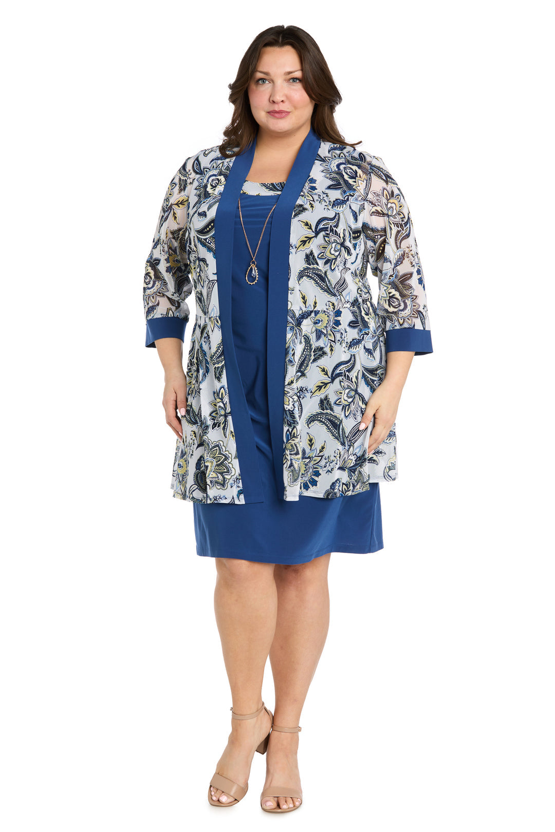 Plus Size Dresses Short Plus Size Printed Jacket Dress Periwinkle/White