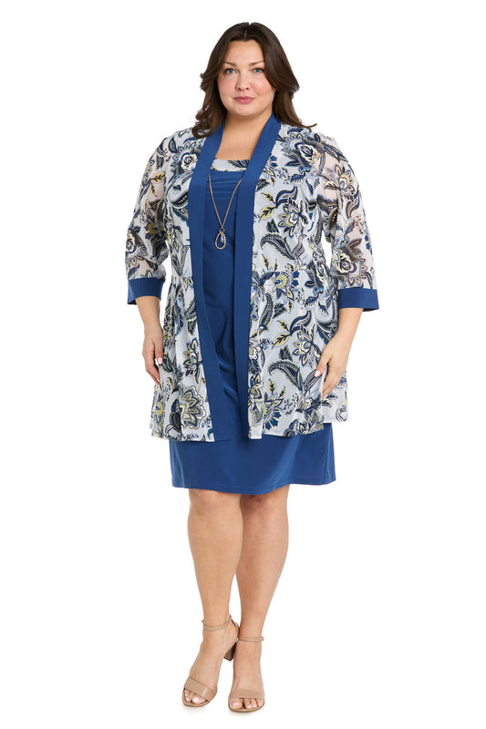 Plus Size Dresses Short Plus Size Printed Jacket Dress Periwinkle/White