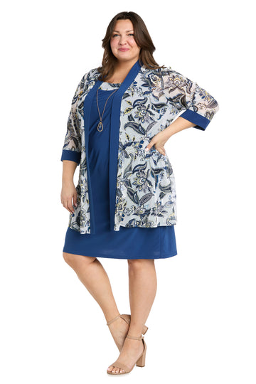 Plus Size Dresses Short Plus Size Printed Jacket Dress Periwinkle/White
