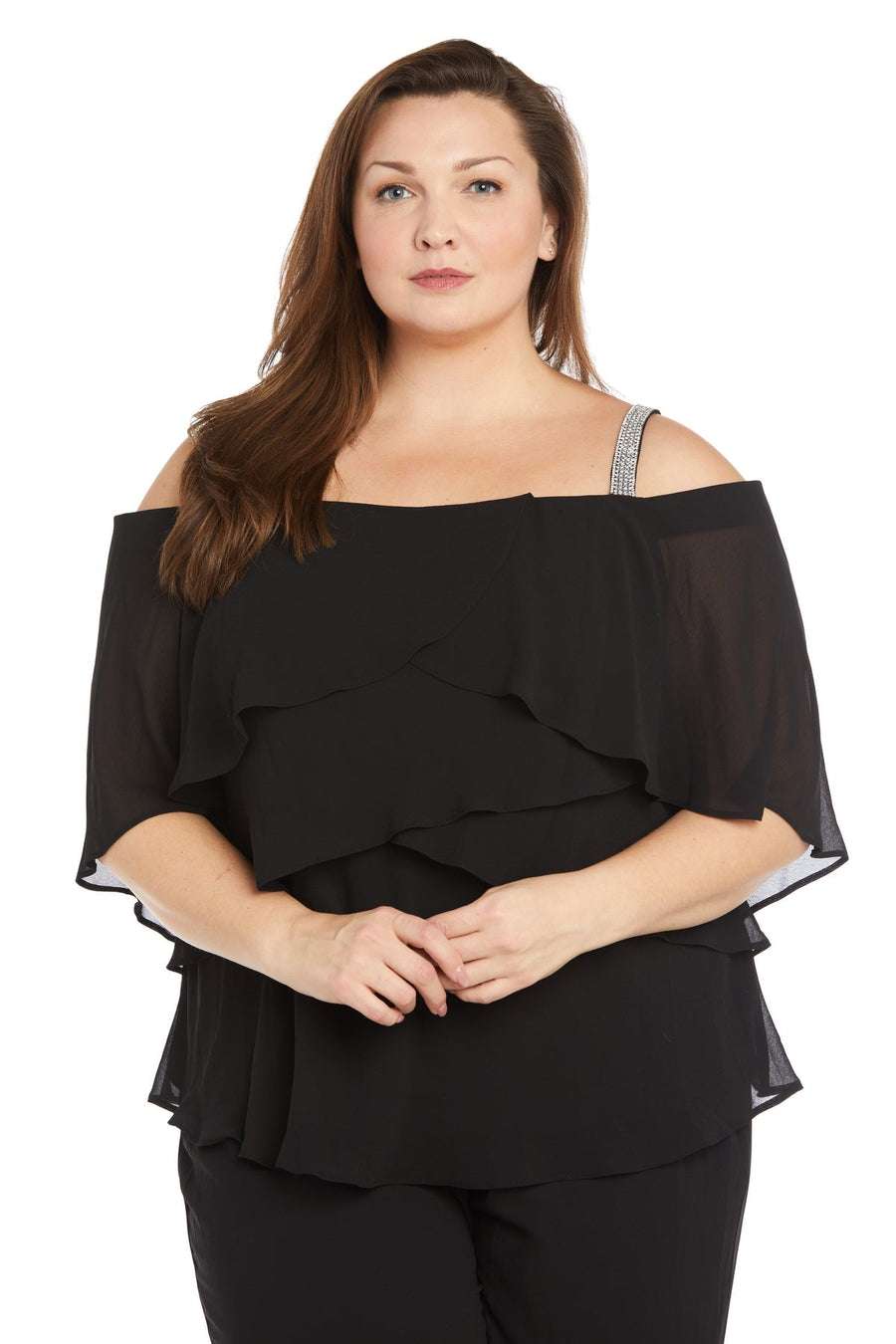 Pant Suit Dresses Plus Size Long Formal Ruffle Pant Suit Black