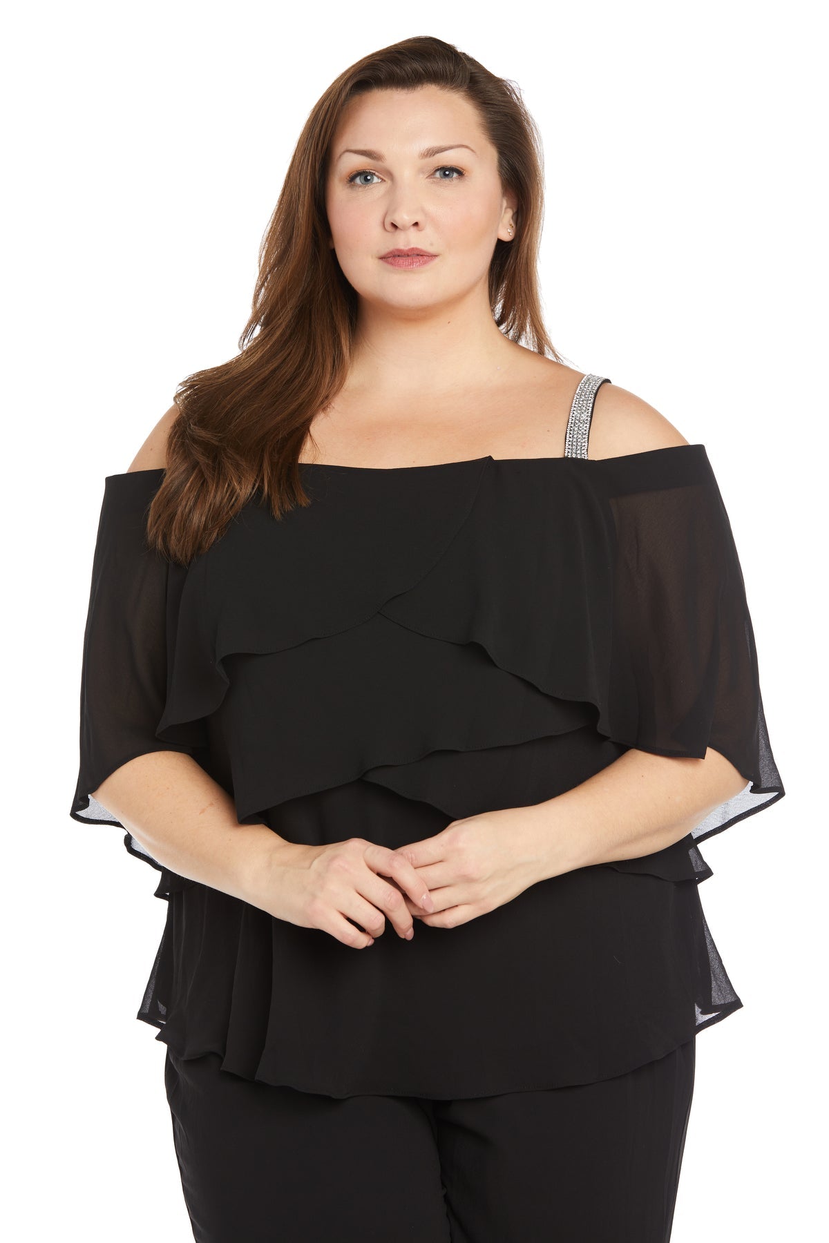 Pant Suit Dresses Plus Size Long Formal Ruffle Pant Suit Black