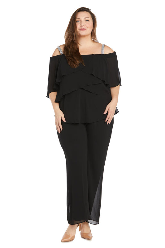 Pant Suit Dresses Plus Size Long Formal Ruffle Pant Suit Black