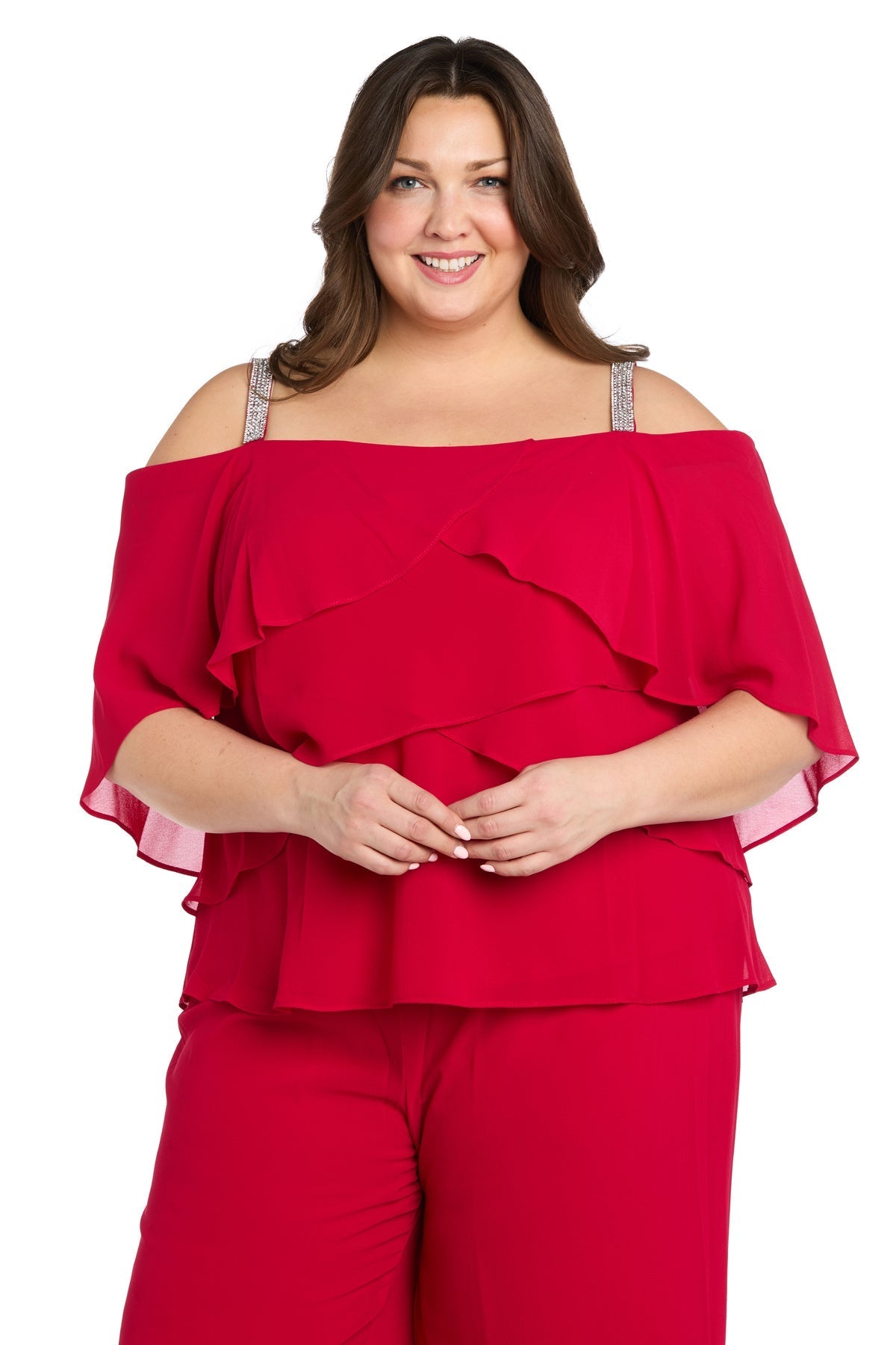 Pant Suit Dresses Plus Size Long Formal Ruffle Pant Suit Red