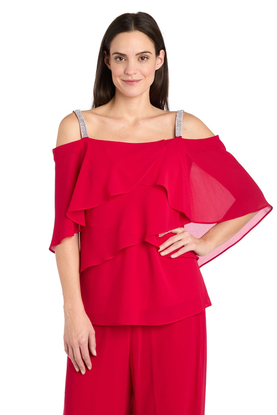 Pant Suit Long Ruffle Formal Pant Suit Red