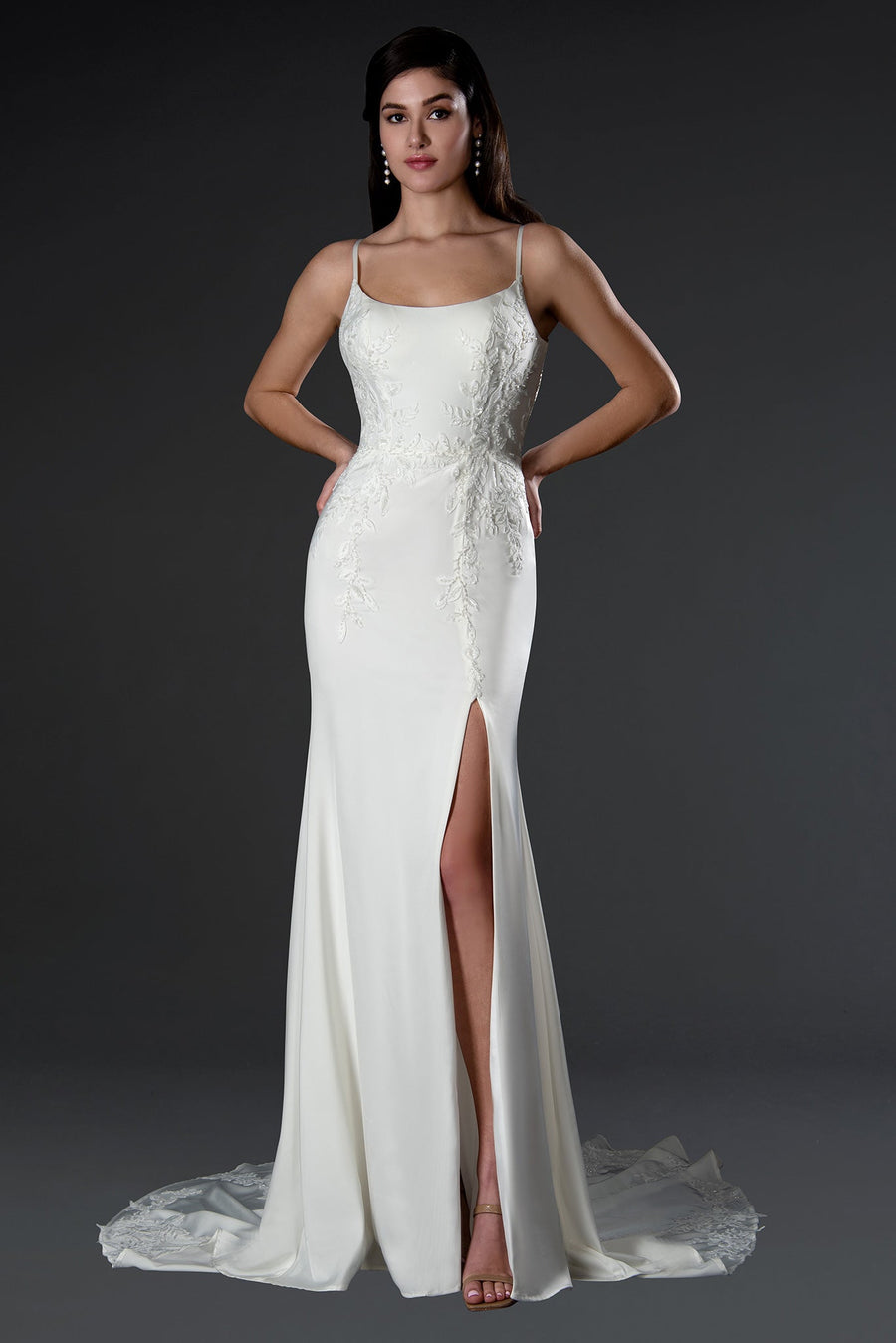 Wedding Dresses Long Floral Slit Wedding Dress Off White