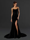 Wedding Dresses Long Floral Slit Wedding Dress Black