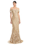 Prom Dresses Long Formal Lace Applique Mermaid Dress Gold