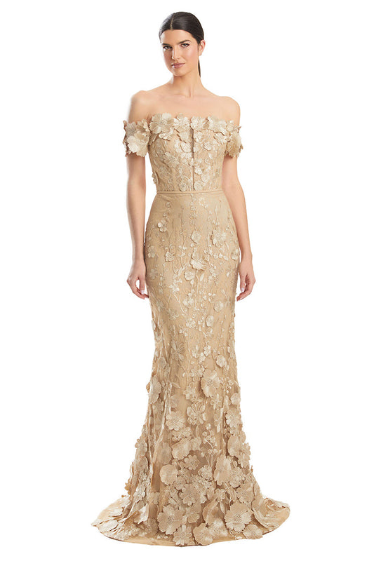 Prom Dresses Long Formal Lace Applique Mermaid Dress Gold