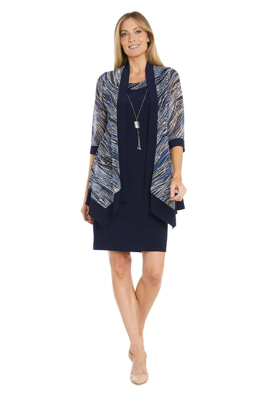 Mother of the Bride Dresses Short Patterned Jacket Mother of the Bride Dress Navy/Tan