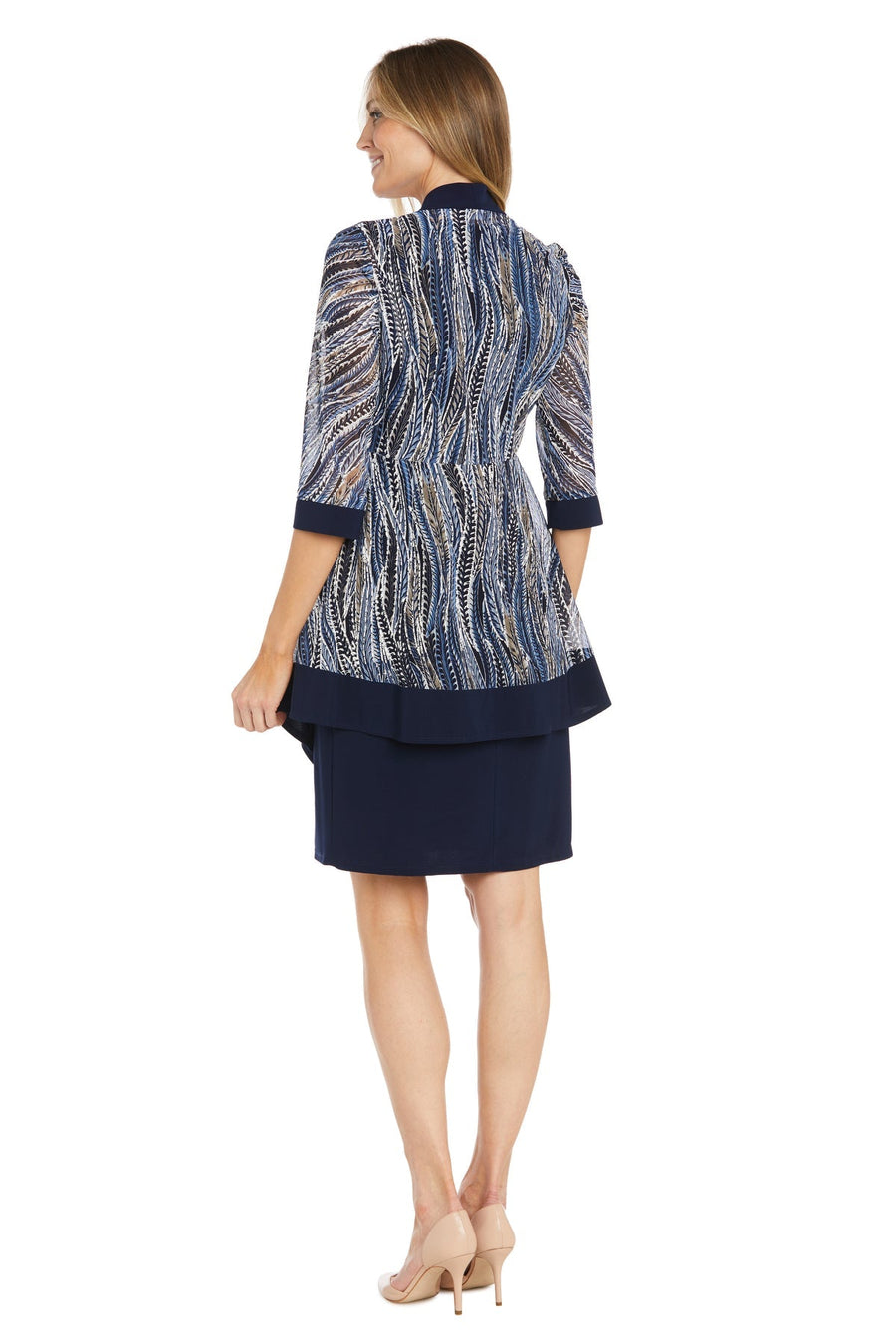 Mother of the Bride Dresses Short Patterned Jacket Mother of the Bride Dress Navy/Tan