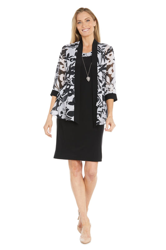 Mother of the Bride Dresses Short Formal Mother of the Bride Printed Jacket Dress Black/White