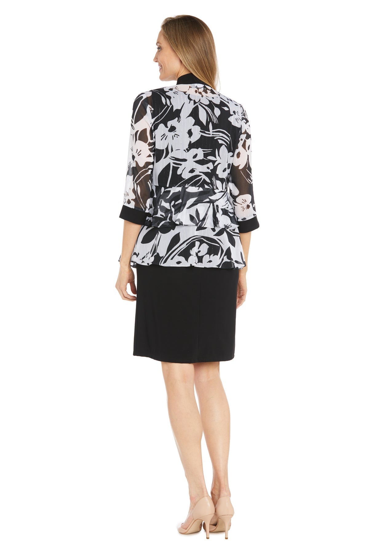 Mother of the Bride Dresses Short Formal Mother of the Bride Printed Jacket Dress Black/White