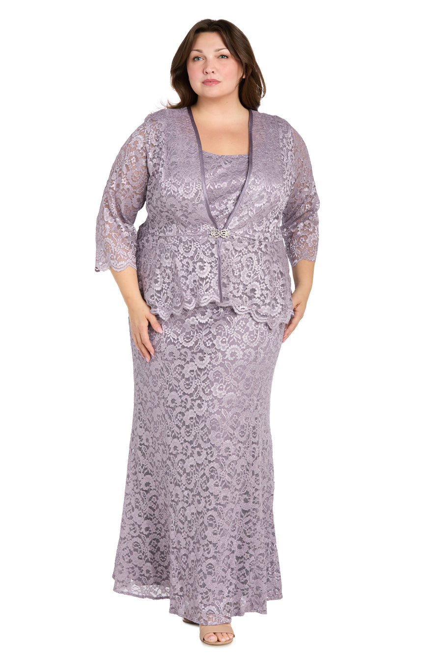 Plus Size Dresses Long Formal Glitter Lace Plus Size Jacket Dress Orchid