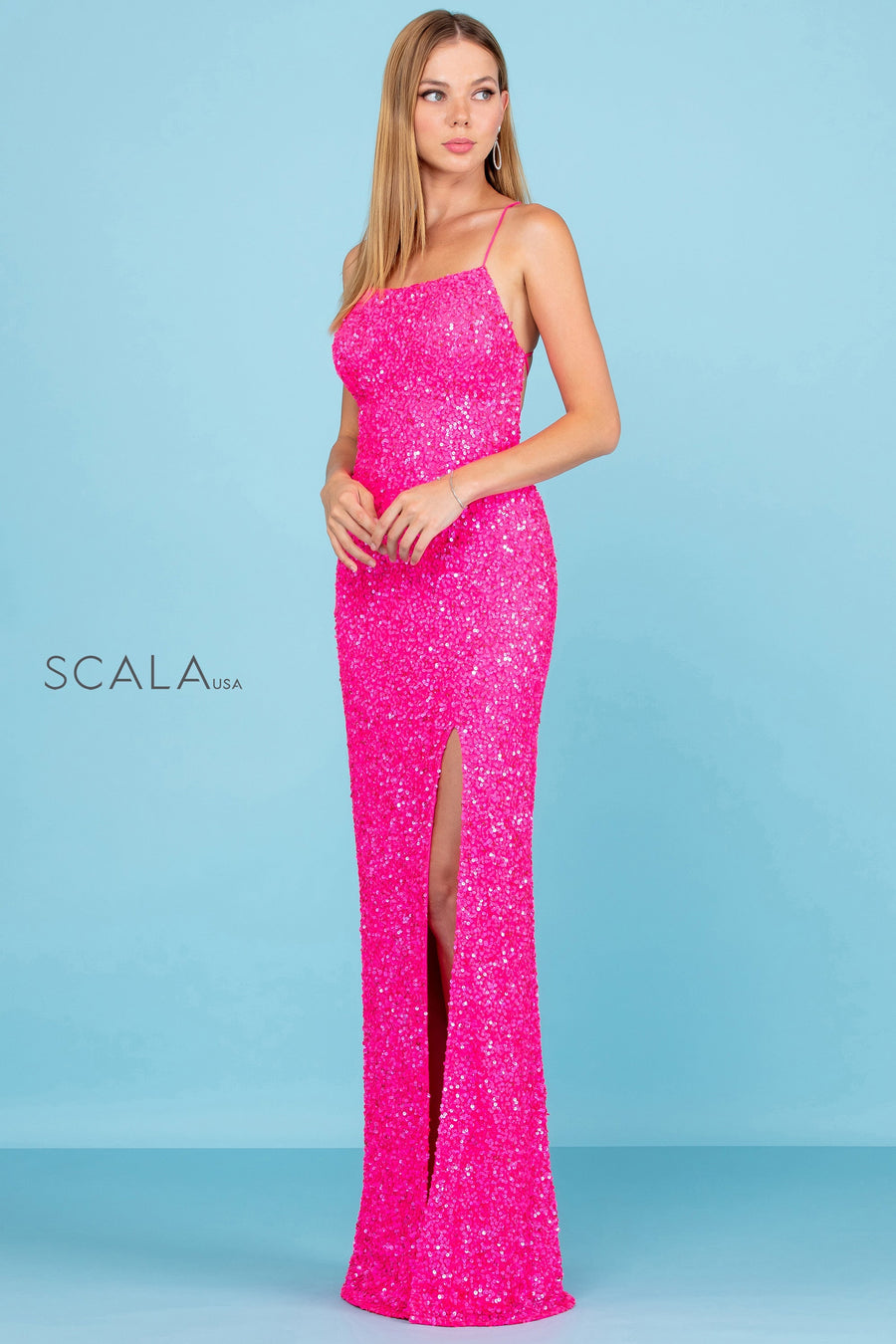 Prom Dresses Long Formal Slit Prom Sequin Dress Fuchsia