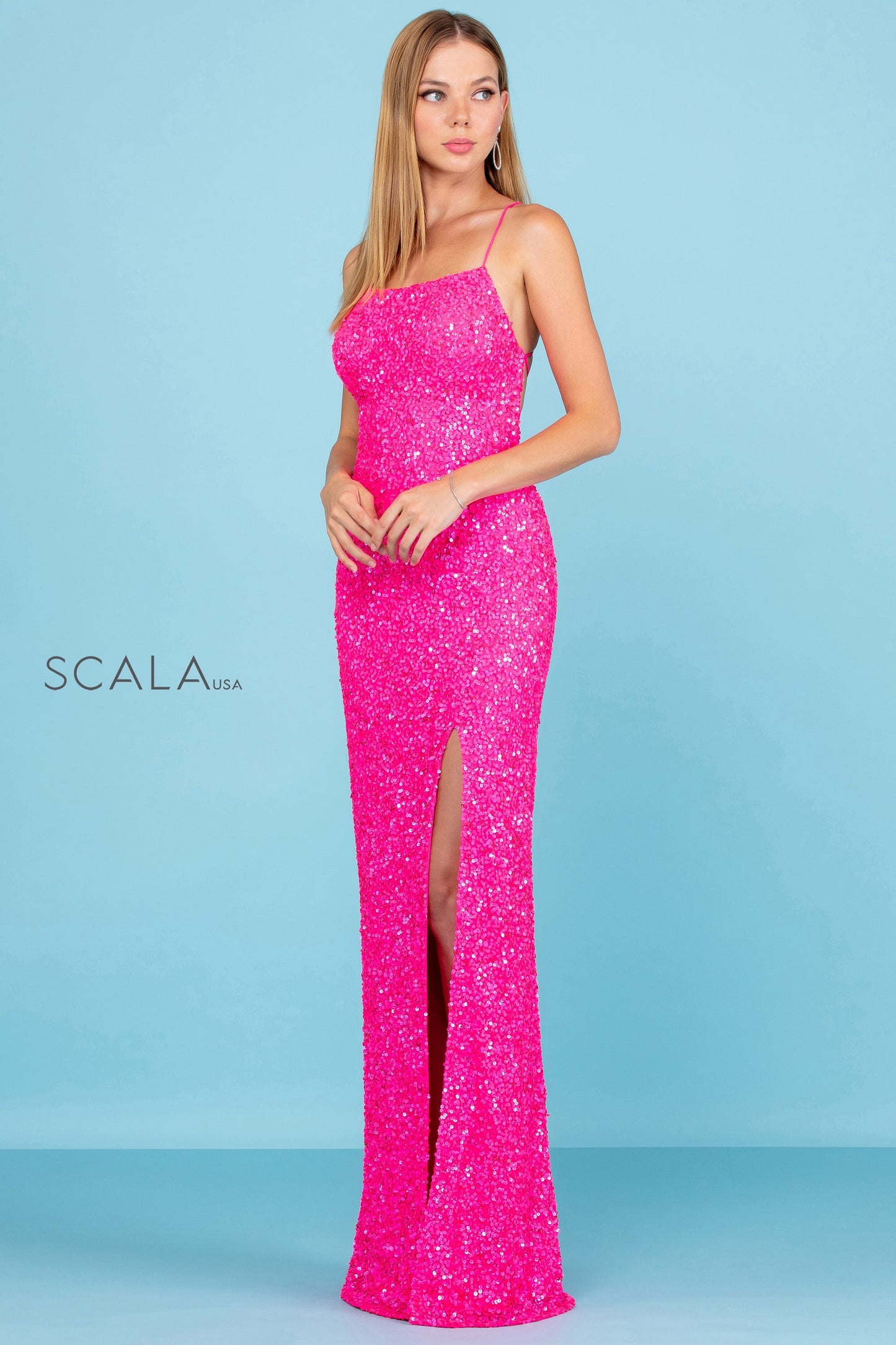 Prom Dresses Long Formal Slit Prom Sequin Dress Fuchsia