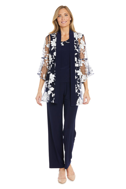 Pant Suit Flong Long Formal Pant Suit  Navy/White