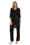 Pant Suit Long Formal Metallic Lace Pant Suit Black