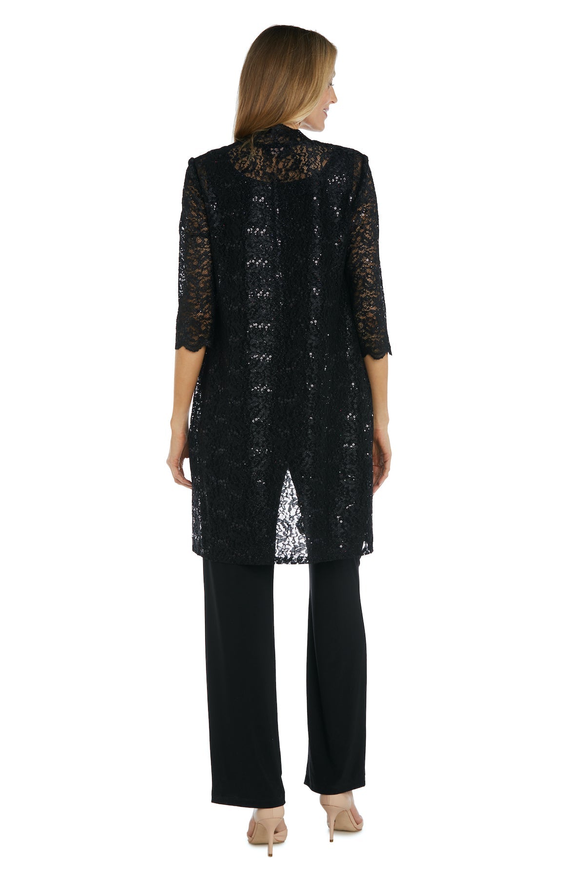 Pant Suit Long Formal Metallic Lace Pant Suit Black