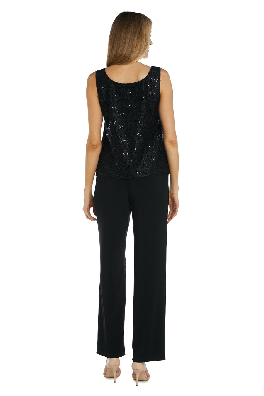 Pant Suit Long Formal Metallic Lace Pant Suit Black