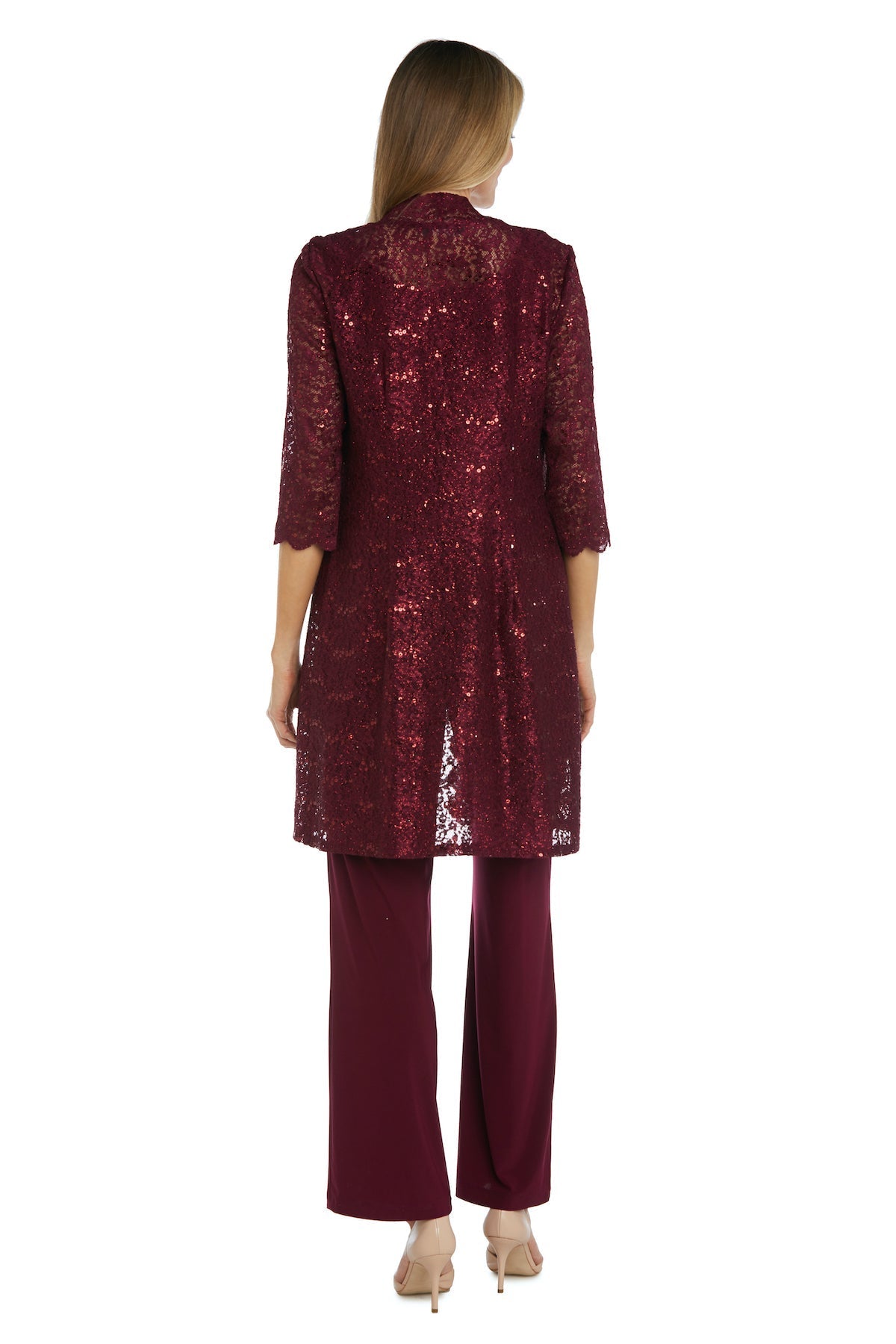 Pant Suit Long Formal Metallic Lace Pant Suit Merlot