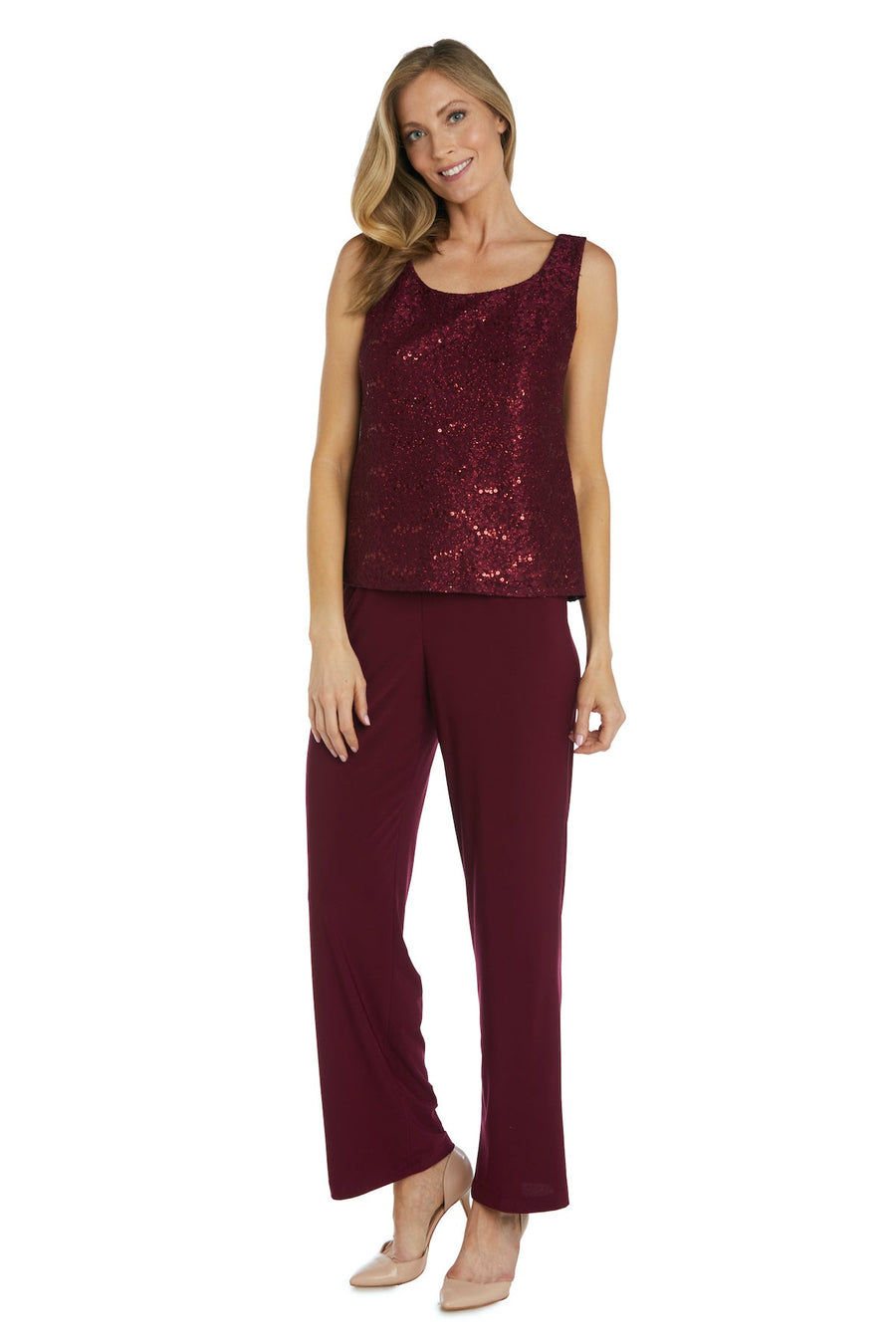 Pant Suit Long Formal Metallic Lace Pant Suit Merlot