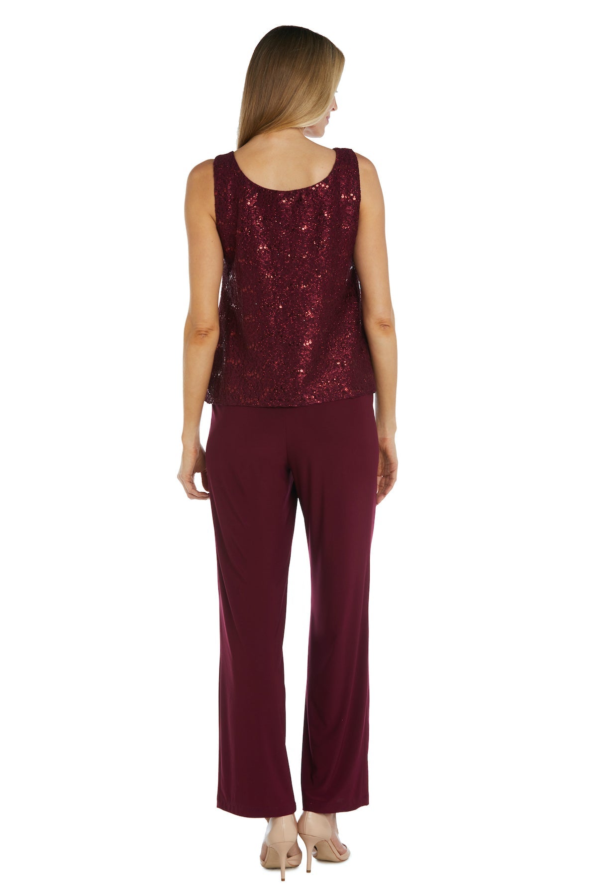 Pant Suit Long Formal Metallic Lace Pant Suit Merlot