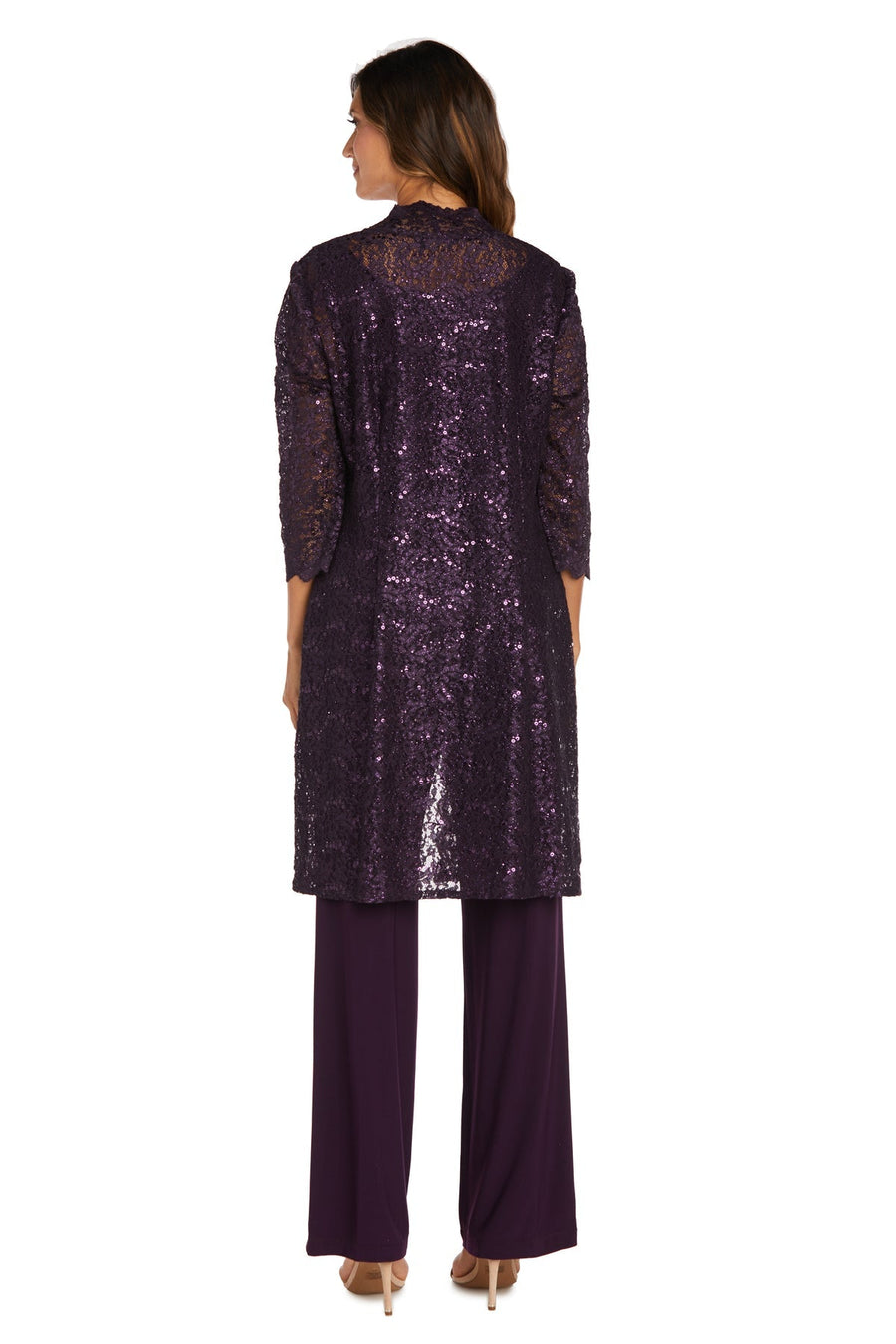 Pant Suit Long Formal Metallic Lace Pant Suit Plum