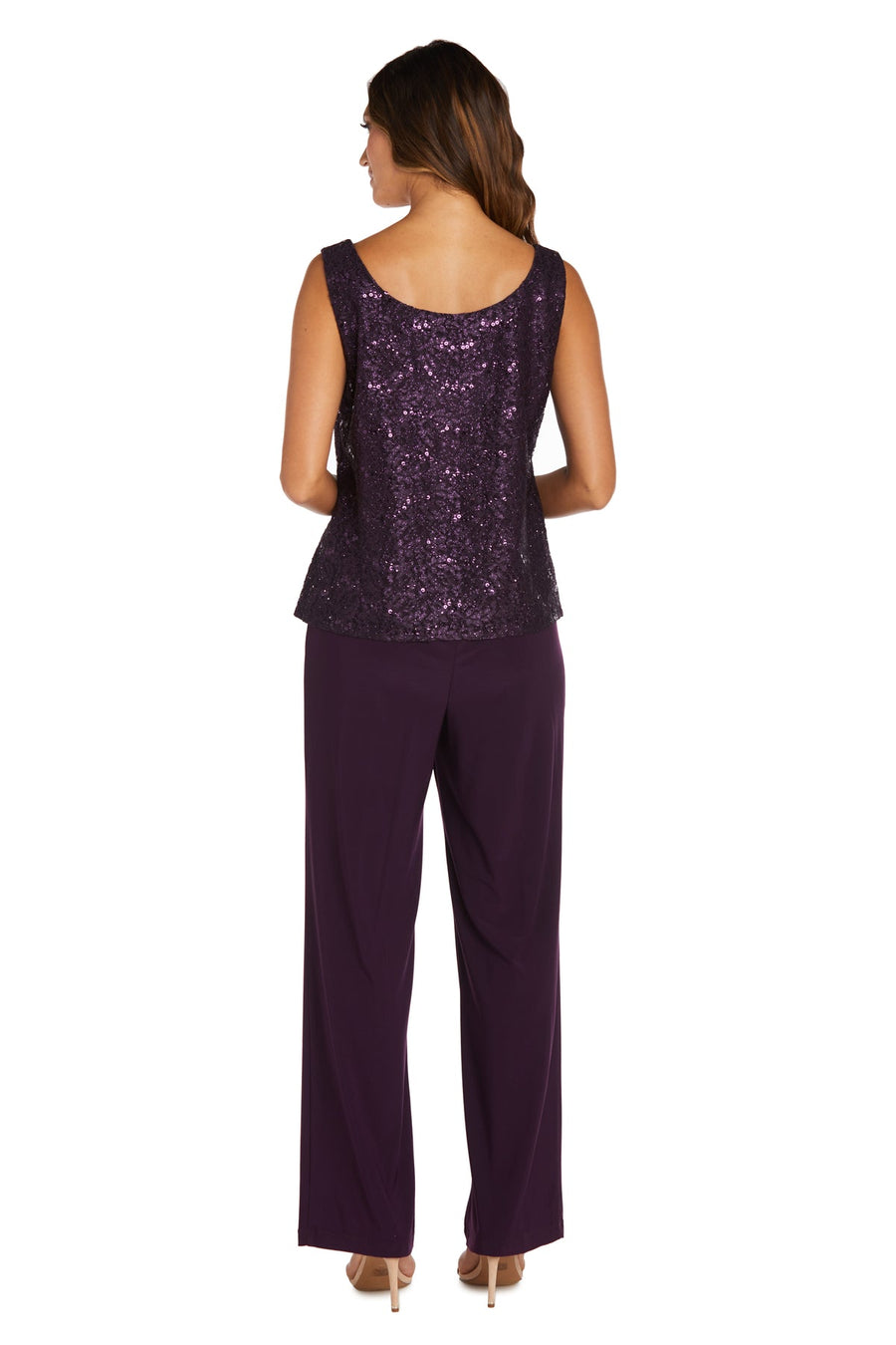 Pant Suit Long Formal Metallic Lace Pant Suit Plum