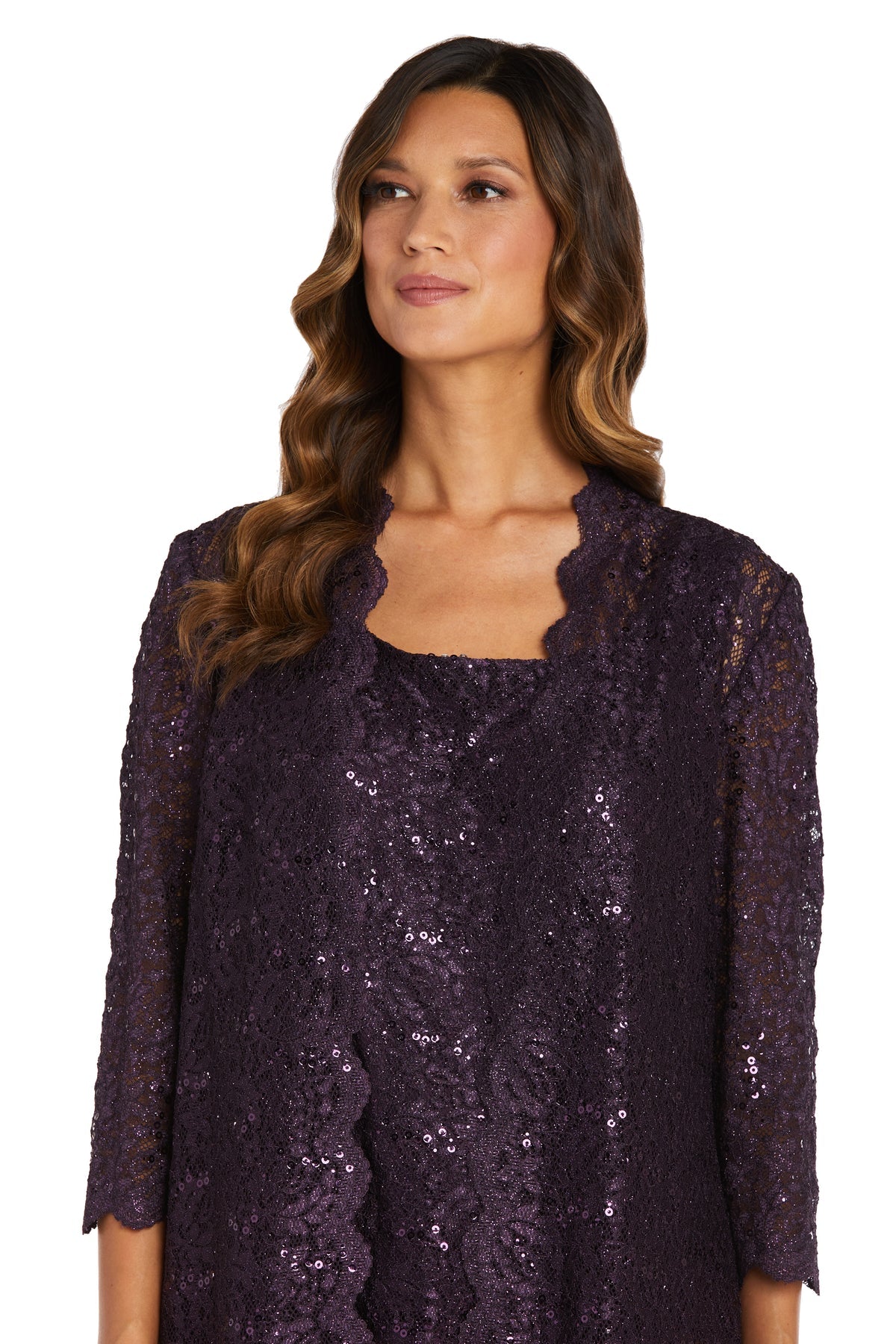 Pant Suit Long Formal Metallic Lace Pant Suit Plum