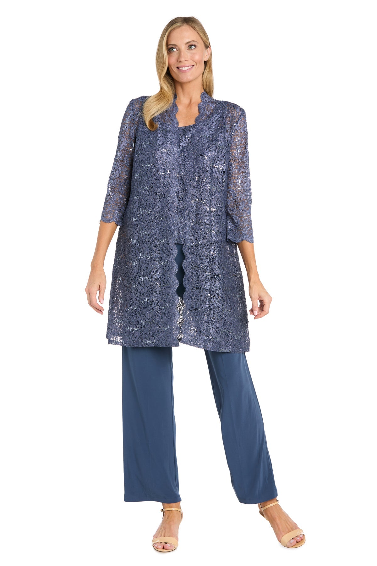 Pant Suit Long Formal Metallic Lace Pant Suit Cadet